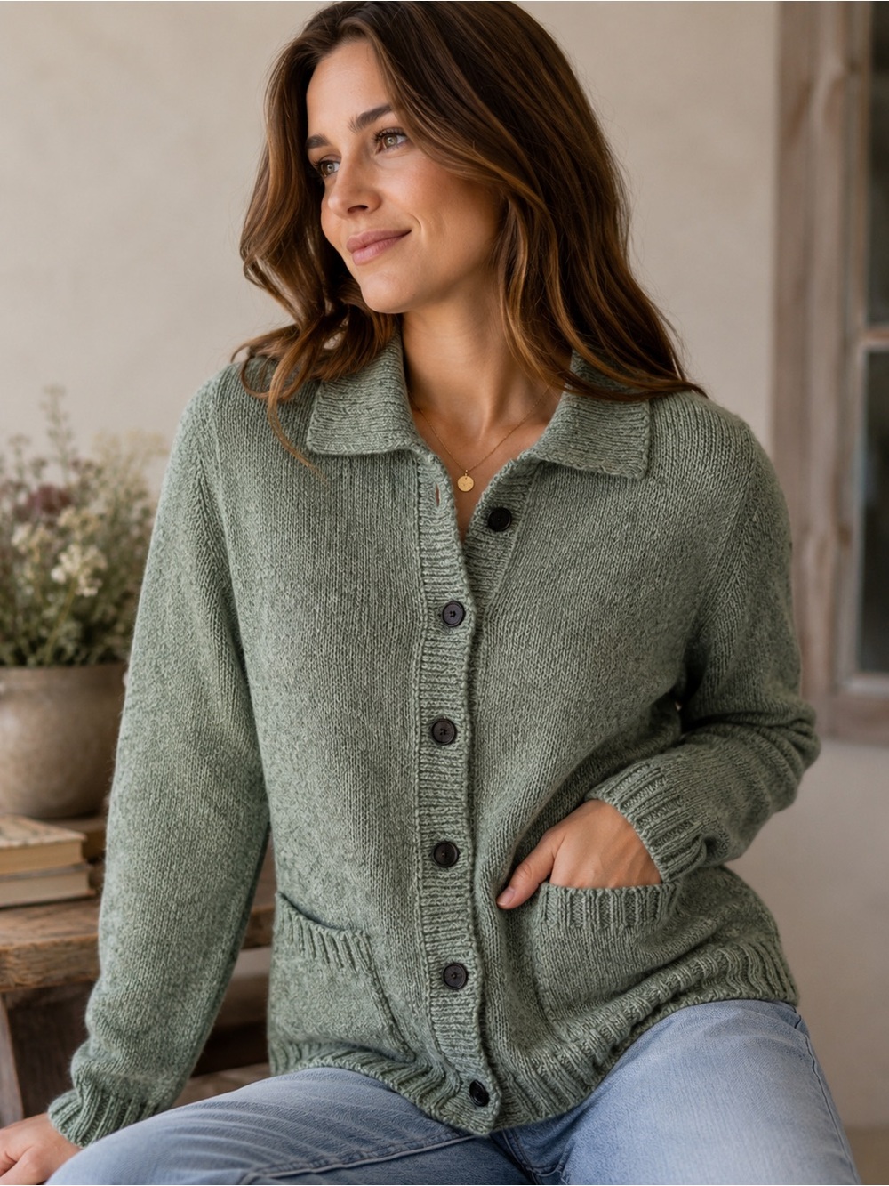 Vintage Glen River Donegal Ireland Wool Cardigan Sweater Sage Green M